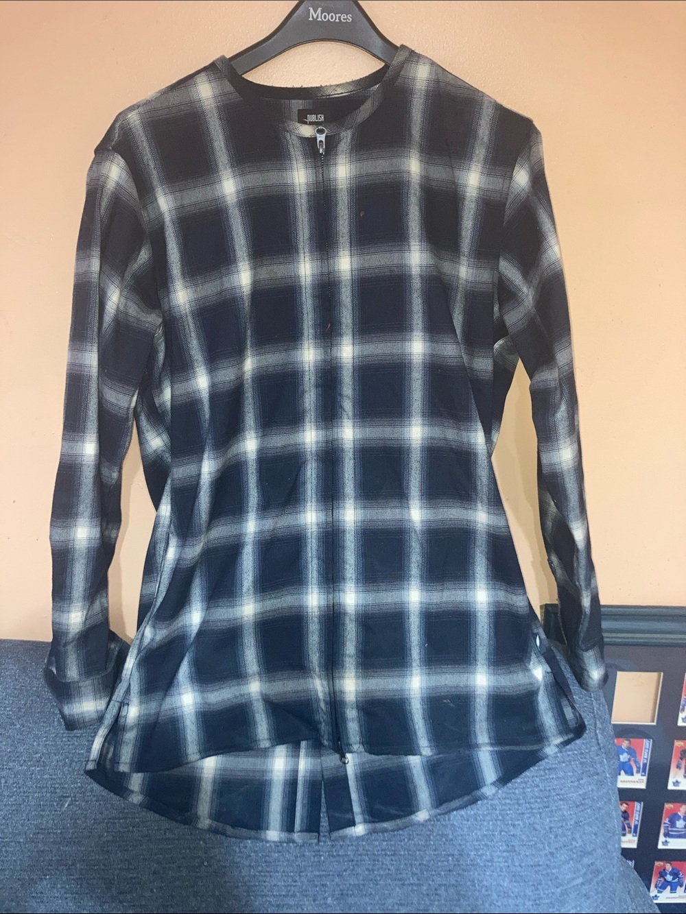 Publish Black and White Plaid Zip-Front Casual Shirt